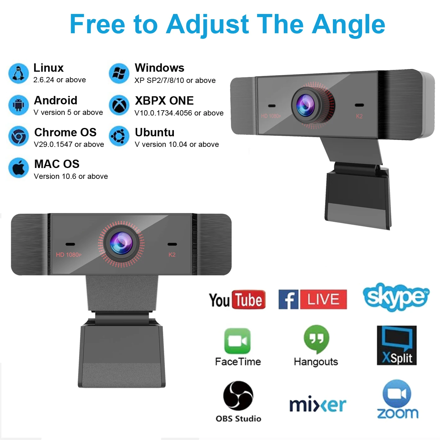 
Factory OEM 1080P Full HD Streaming Webcam for PC, MAC, Desktop & Laptop, Plug and Play USB Camera for YouTube, Skype 