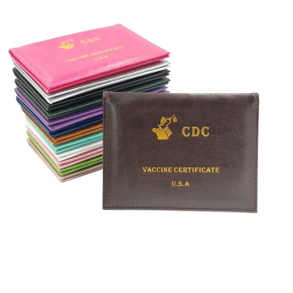 

Factory fast delivery 4*3 inch pu leather cover holder protector for USA CDC vaccination vaccine record card protective, Kinds of color can choice