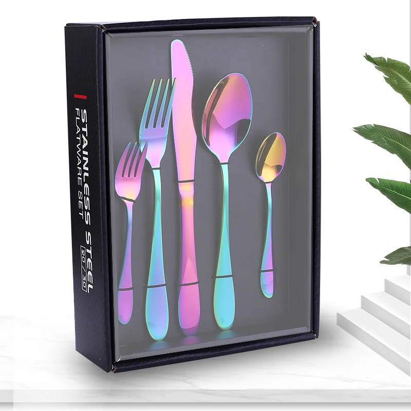 

Stainless Steel Steak Knife Fork Tea Spoon 20/30pcs Gold Black Rose Gold Rainbow Silverware Flatware Cutlery Set, Silver,gold,rose gold,rainbow,black