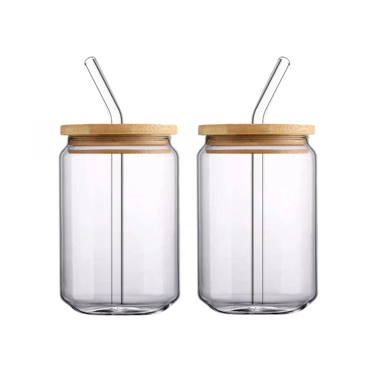 

Best Selling 12oz 400ml Mini Small Blank Beer Coke Soda Can Shaped Glass Cup with Bamboo Lid and Glass Straw, Customized color