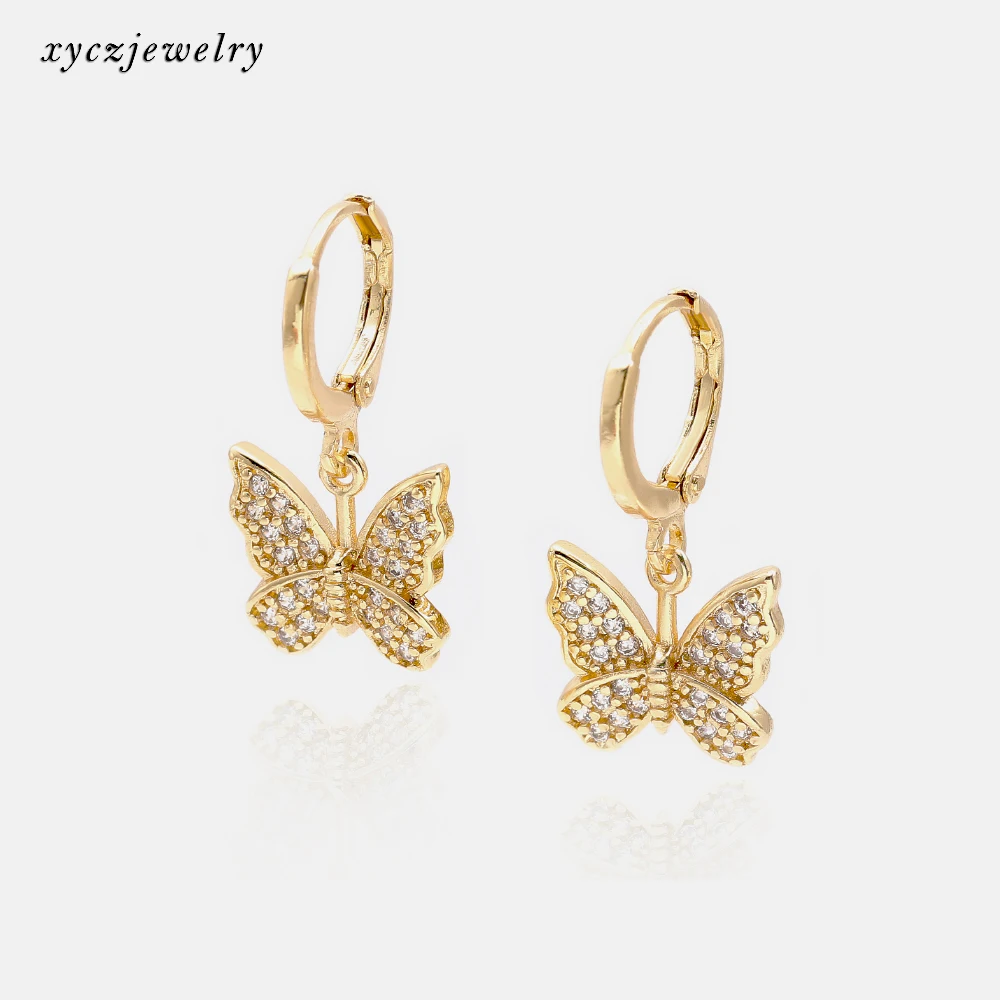 

Beautiful butterflies cubic zirconia brass drop butterfly earrings