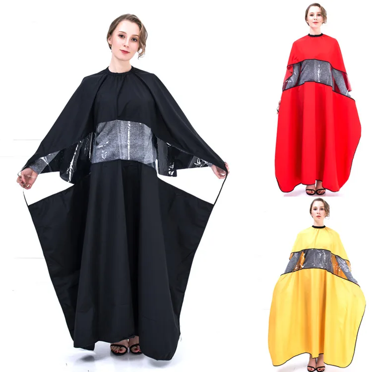 

Hot new products Salon hair cut waterproof barber cape with window, Black yellow red white