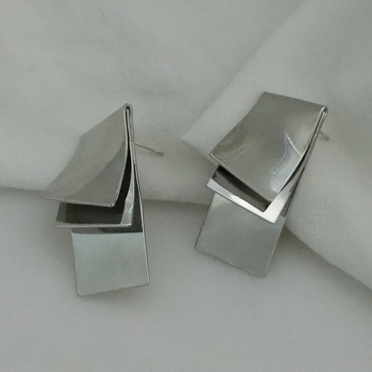 

Punk Earrings Men Jewelry Irregular Geometric Sliver Color Metal Stud Earrings