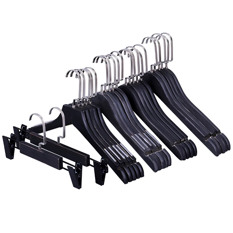 

high grade black Non-slip wooden clothes hangers for adults and kids