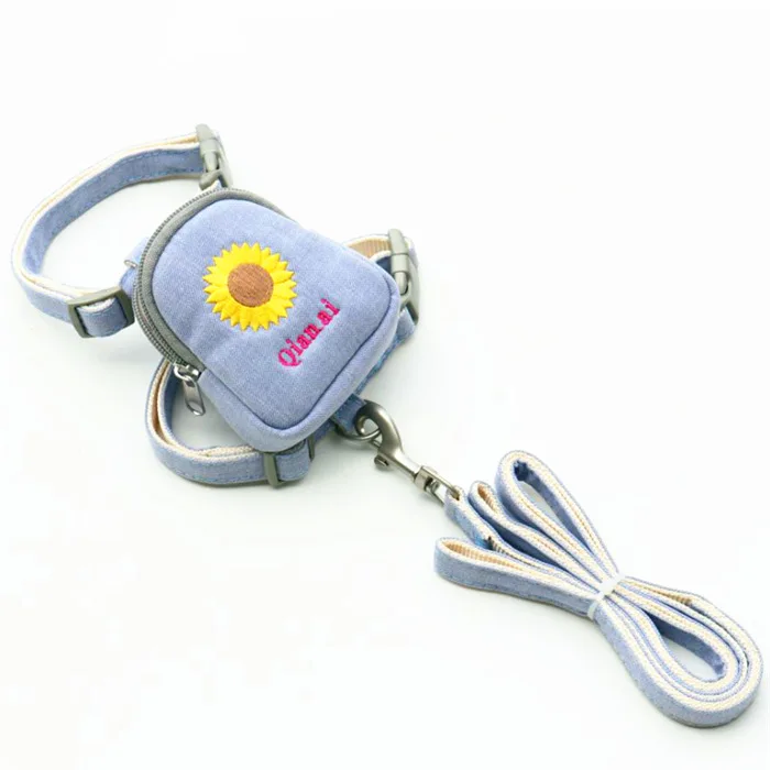 

Embroidered pet backpack harness sunflower teddy bear leash cat dog walk dog strap leash