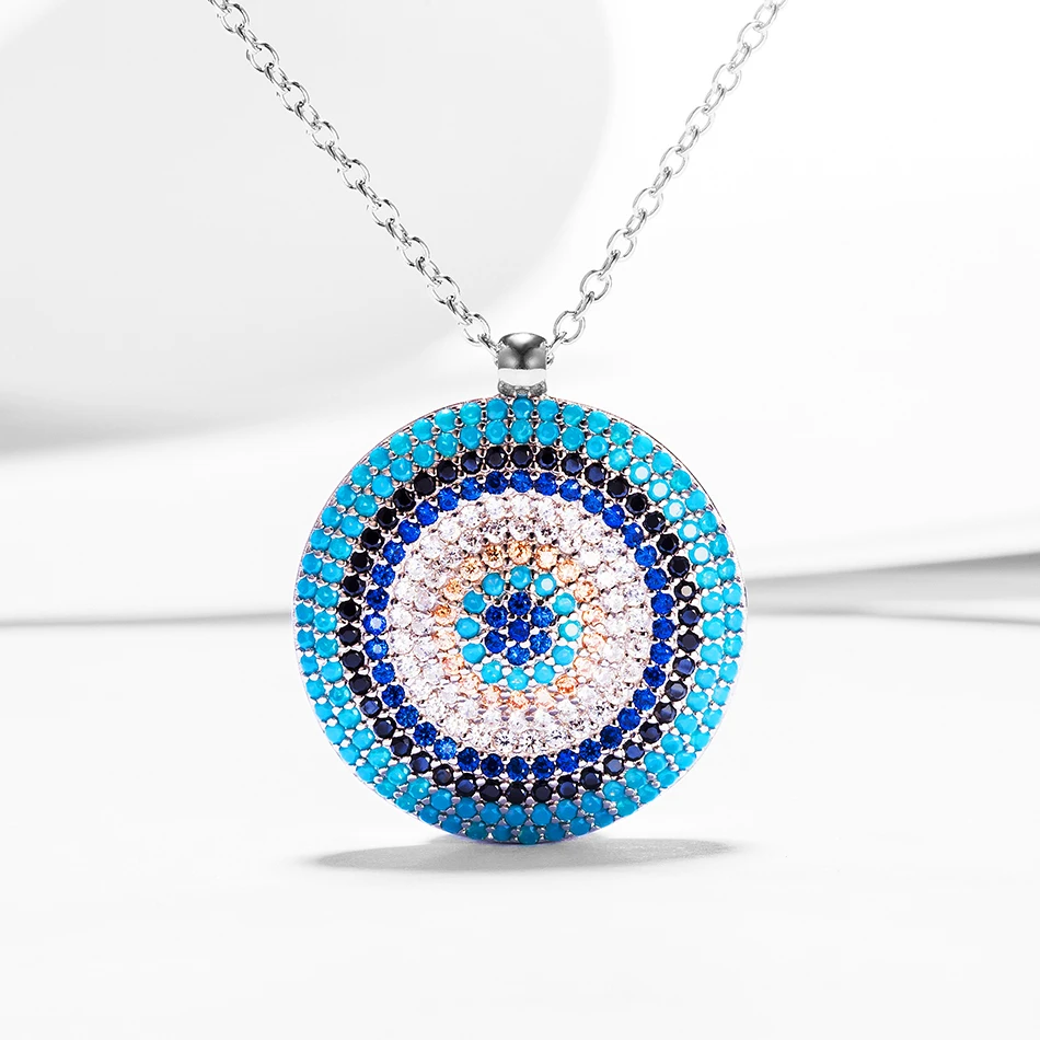 

Luxury 100% 925 Sterling Silver Lucky Eye Necklace Clear CZ Blue Eye Pendants Necklaces for Women Fashion Jewelry Gift