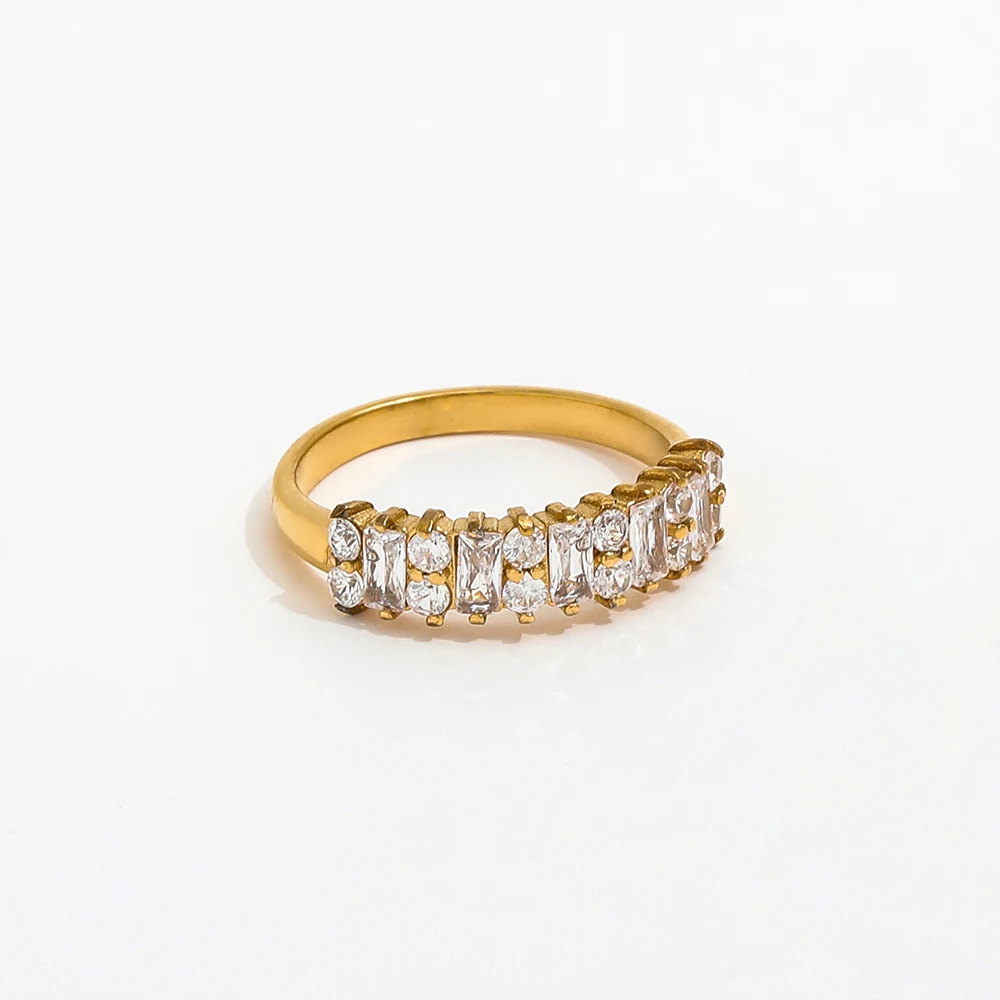 High End Tarnish Free & Waterproof PVD Gold Plated AAA Zirconia Pave Stainless Steel Rings Luxury Rings for Women Party Jewelry