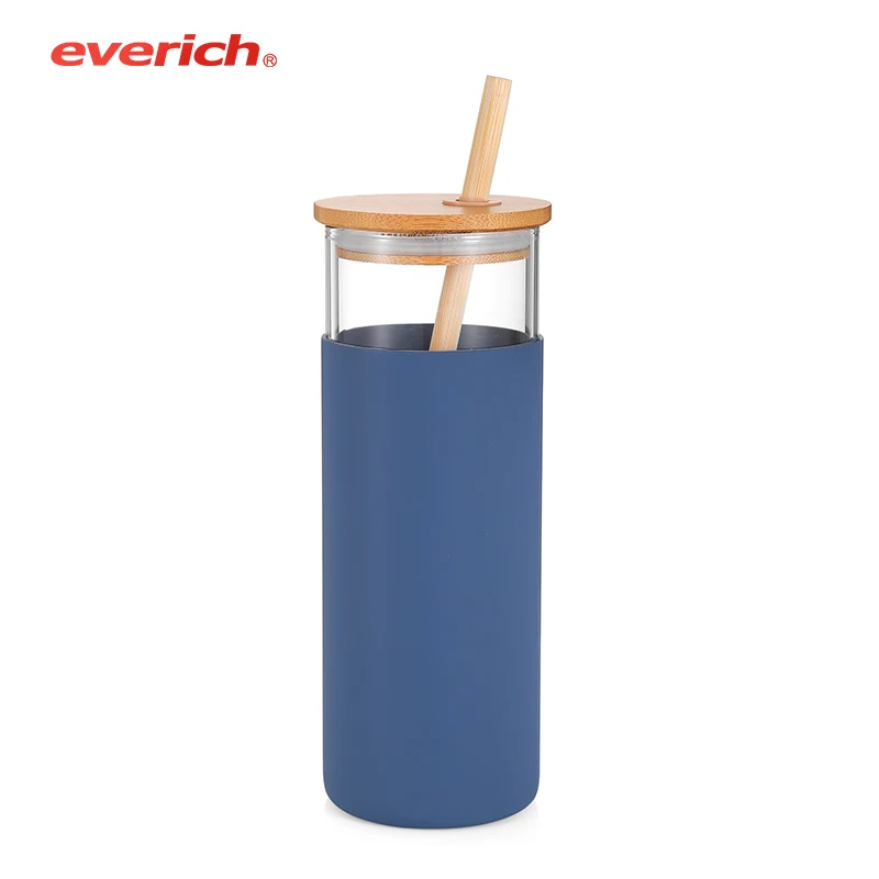 

Borosilicate glass bottle silicone sleeve Eco-friendly tumbler cup New product High quality with bamboo lid and straw, Pantone color