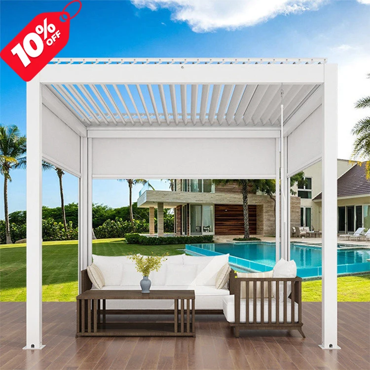 

Custom Pergolas 3X3M Aluminium Pergola Manual /Modern Design Bioclimatic Poolside Pergola, White/dark grey