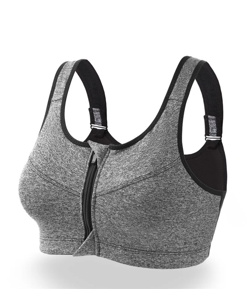 

Women's Sports Bra Gathered Without Steel Ring Yoga Running Vest Fitness Front Zipper Sexy Shockproof Underwear Plus Size