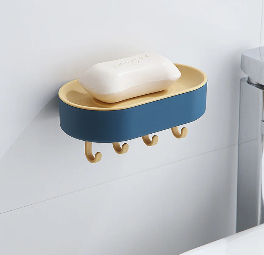 

Stylish Soap Dish With Hooks For Bathroom Seamless Draining Soap Holder, Green/pink/white/blue