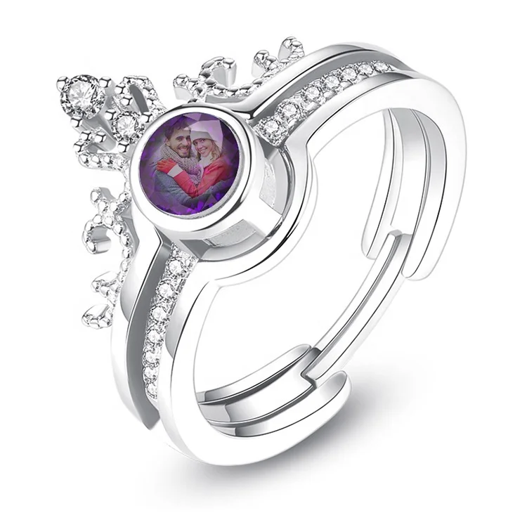 2019 Women's Fine jewelry Silver Queen's Ring Customizable Color Photo Projection for Women Finger Ring Anniversary