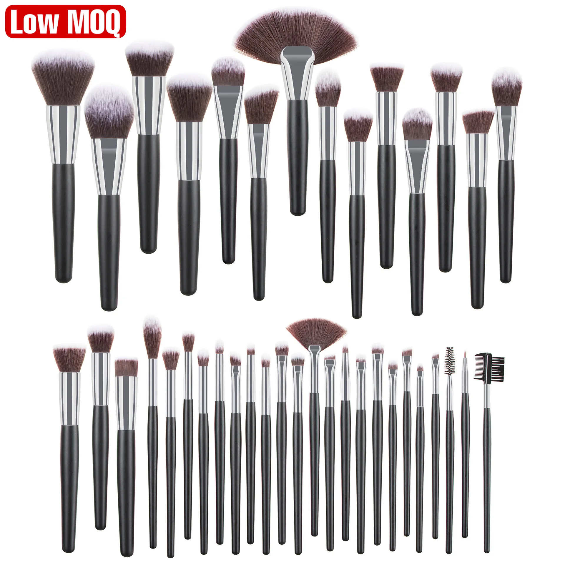 

40pcs White Black Brush Make Up Set Black Wholesale Vegan Wood Handle Private Label Foundation Cosmetic Makeup Brush Set