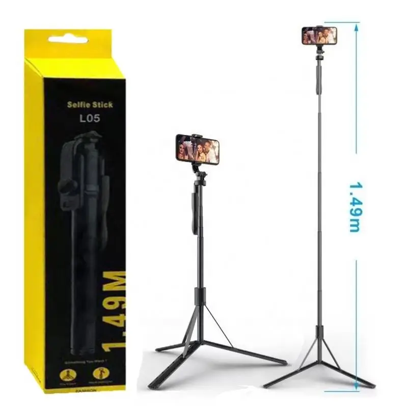 

Wholesale L05 Trending 360 Rotation Wireless Shutter Selfie Stick With Long Tripod stand 1490 mm Length Extendable Selfiestick, White\black