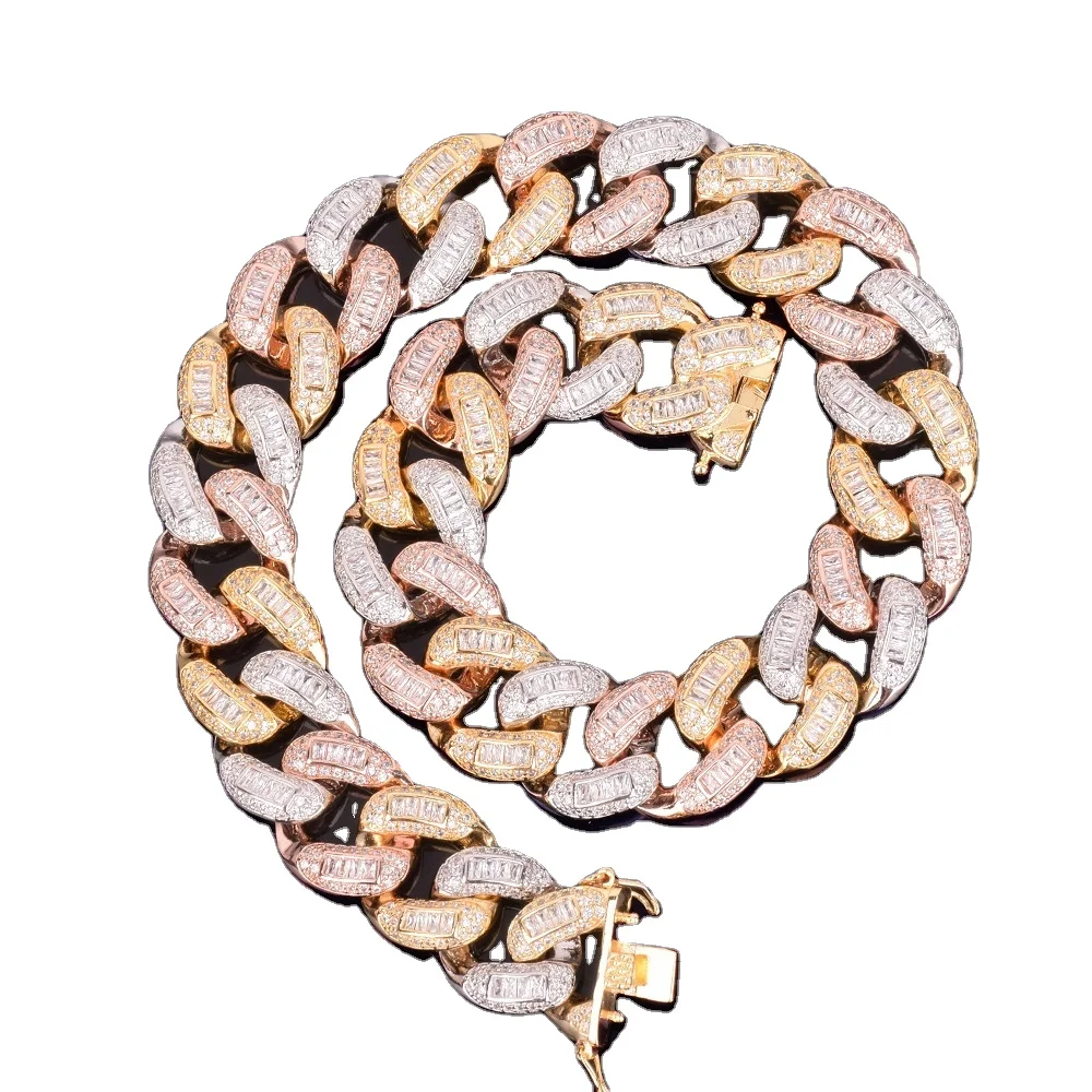 

20mm men's Square zircon gold silver brass bracelet necklace Cuba chain