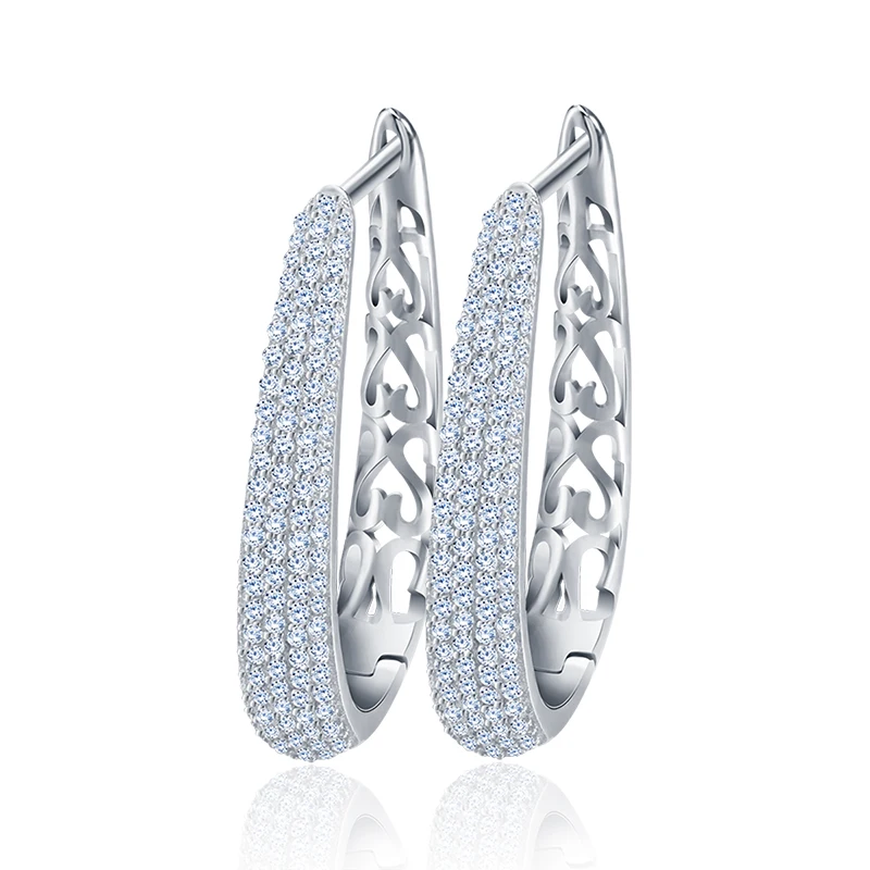 

RINNTIN OE139 Diamond Stone Earring With Genuine Siver Hoop Earrings, Silver