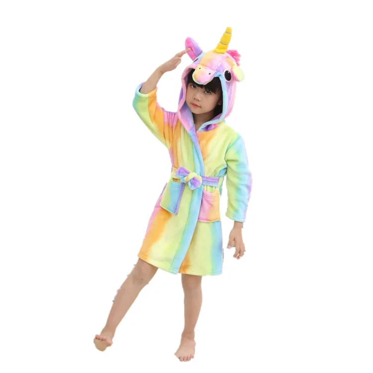 

Drop shipping Flannel Children's Cartoon Long Sleeve Hooded pajamas, Multicolor