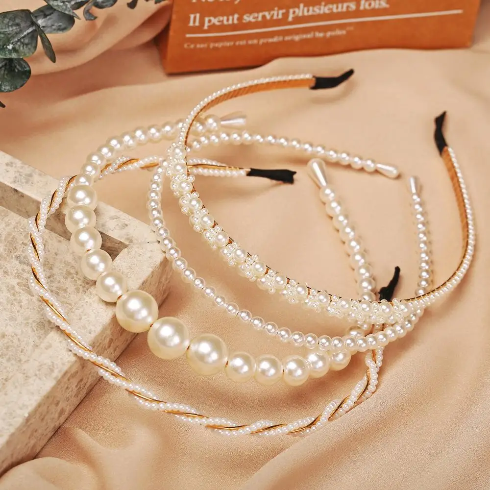 

Fashion Pearls Hairbands Elegant Headband for Women Headband Hair Hoop Bezel Girls Hair Accessories, White