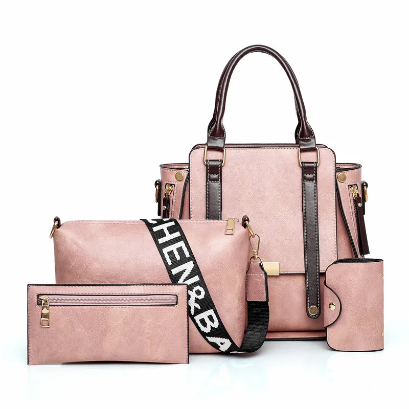 

Famous fashion low price handbag 4 in 1 unique designer leather purses handbags for women, 5 colors