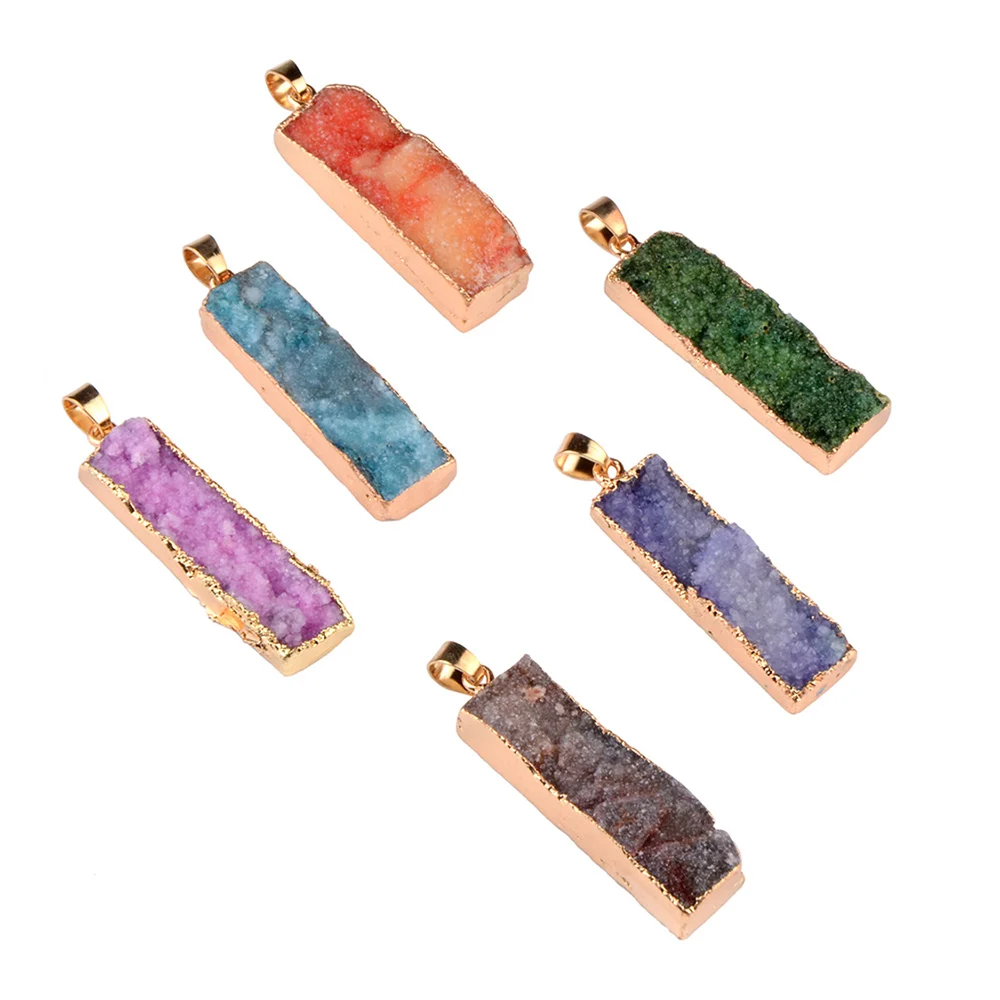 

Boho Natual Stone Bead Druzy Quartz Agate Charms Pendants For DIY Jewelry Making, Colorful