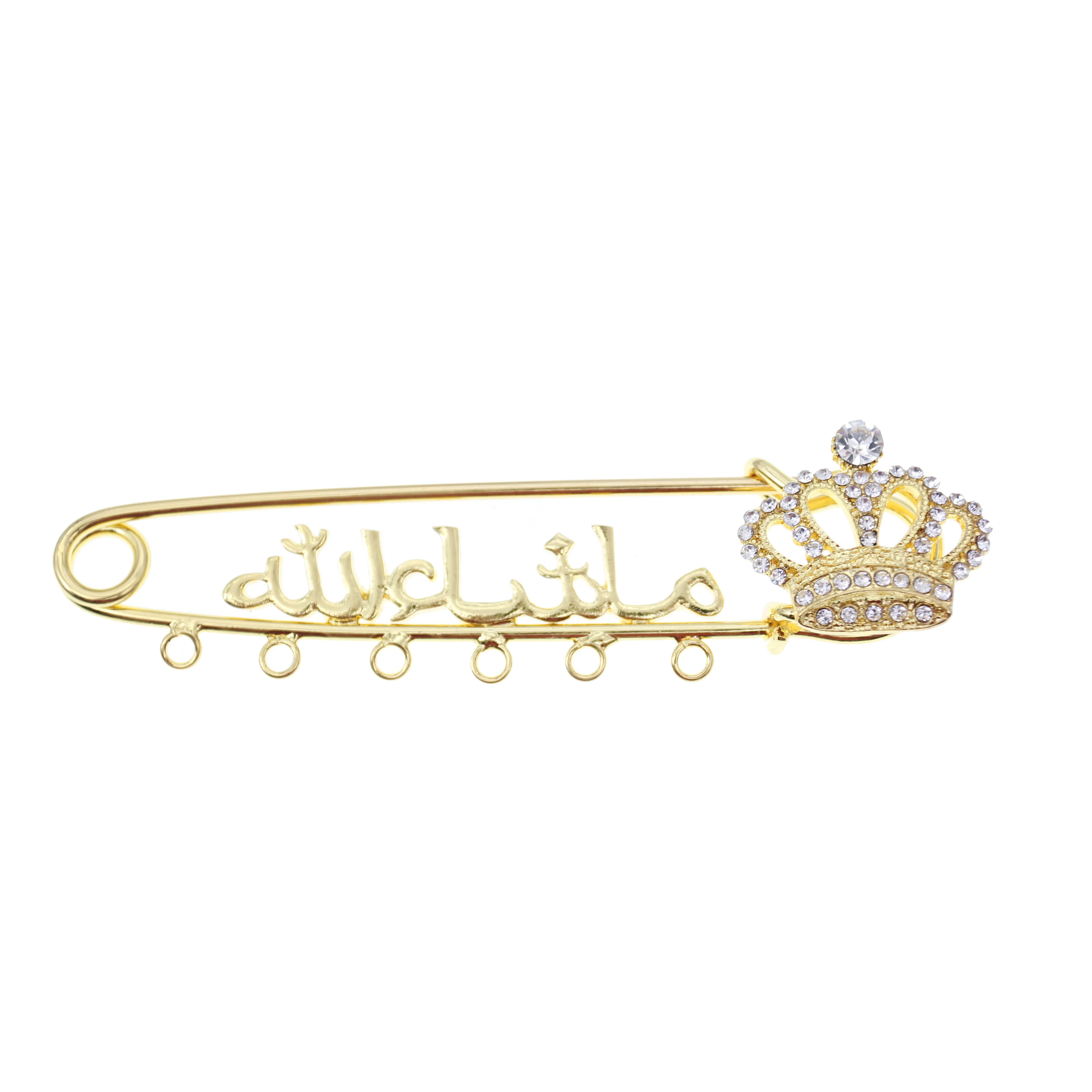 

Islam silver allah Mashallah pin crystal rhinestone Pin with 6 loops hooks small Brooch baby pins brooch for kids