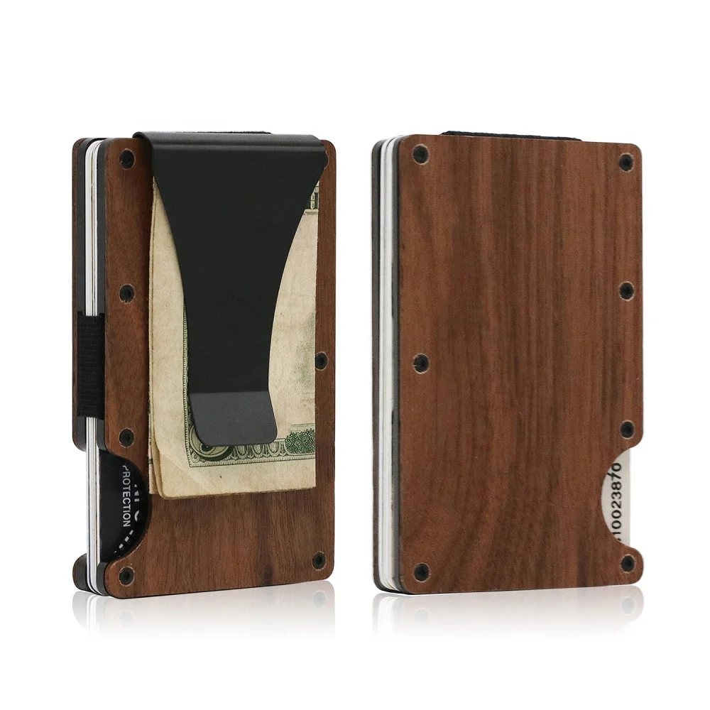 

New Minimalist Real Wood RFID Blocking Wooden Card Holder with Money Clip Wooden Card Wallet