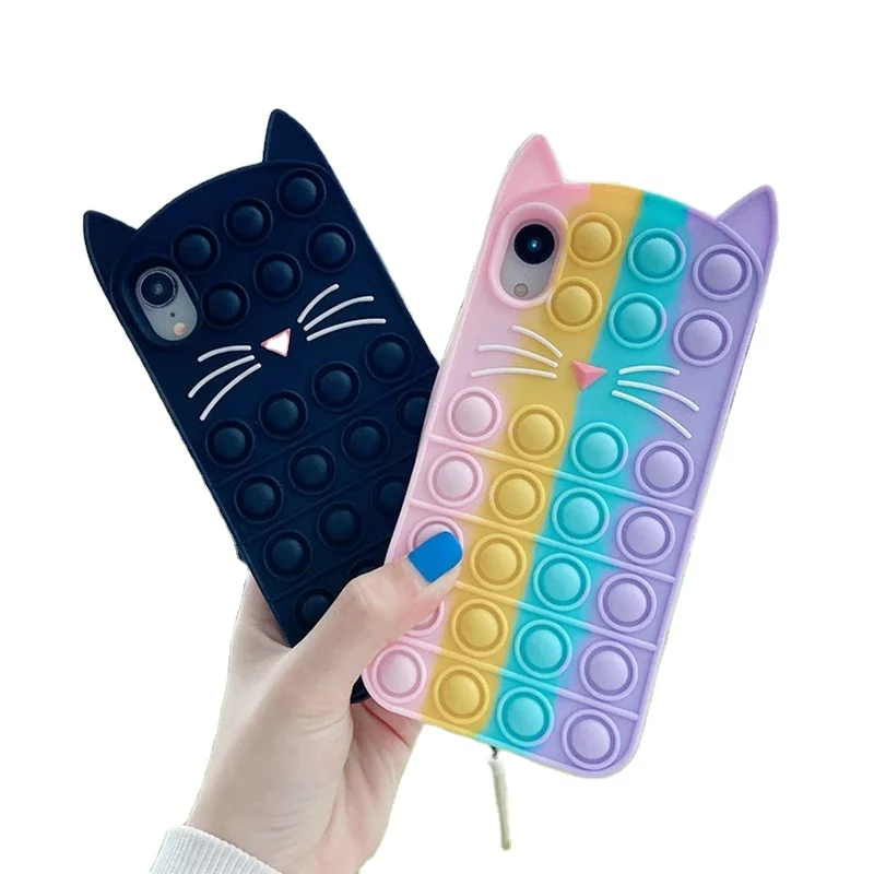 

Cute Beard Cat Ears Popit Bubble Decompression Playgame Case for Iphone 11 12 Pro Max Mini 6 7 8 Plus Xr Xs Max Soft Game Cover