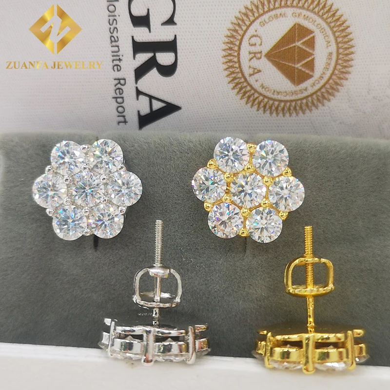 

hot sale 925 silver sterling stud earrings Moissanite jewelry VVS GRA iced out moissanite diamond hip hop earring