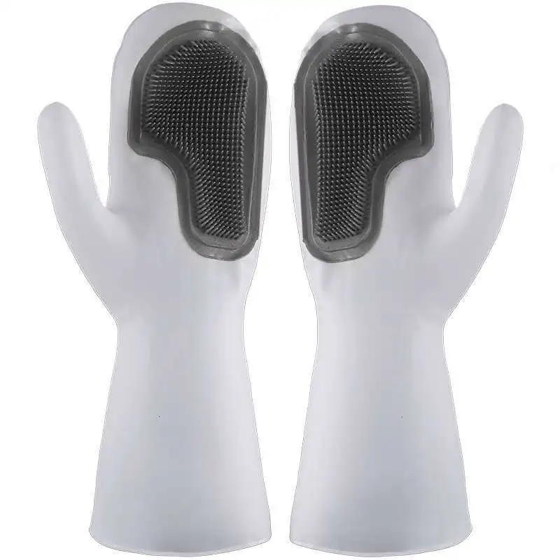 

Kitchen Heat Resistant Anti-Scalding Reusable Multifunctional Silicone Household Waterproof Dishwashing Brush Glove, White