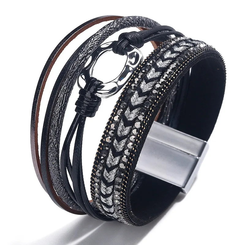 

2021 new products on the market European and American hand woven color contrast multi-layer bracelet magnet CLASP BRACELET
