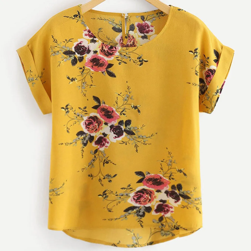 

Summer Fashion Floral Print Blouse Pullover Ladies O-Neck Tee Tops Female Women's Short Sleeve Shirt Blouse Femininas Clothing, Customized color