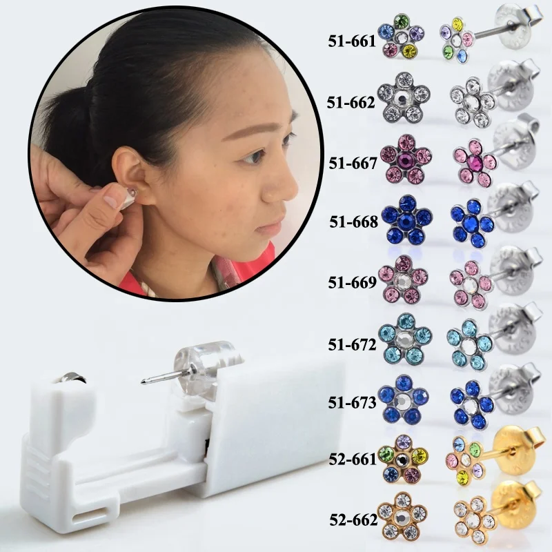 

Wholesale Sterile Surgical Steel Daisy Flower Stud Safe Easier to use Disposable Ear Piercing Gun Unit Ear Body Piercing Tool