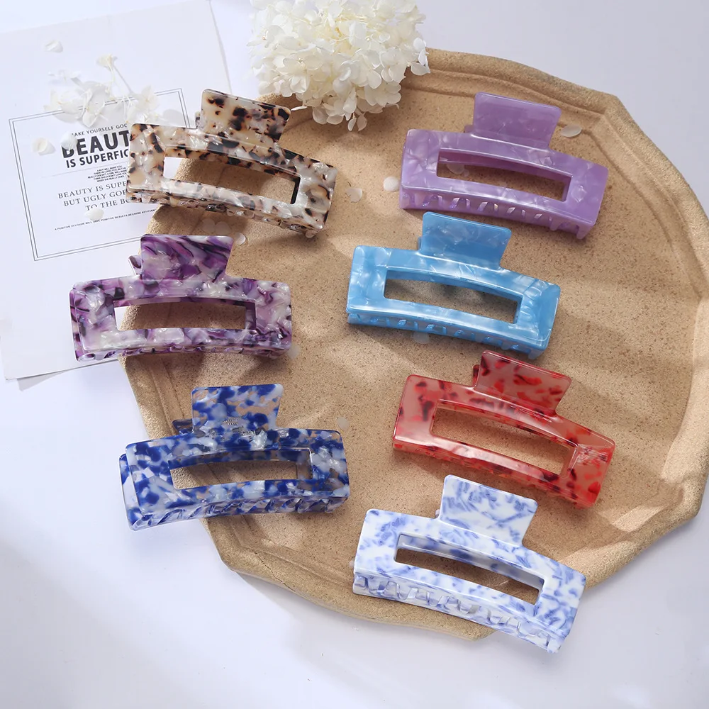 Korean Fashion Square Acetate Hair Claw Vintage Tortoiseshell Leopard Print Rectangle Hair Clips Accessories For Women Girls