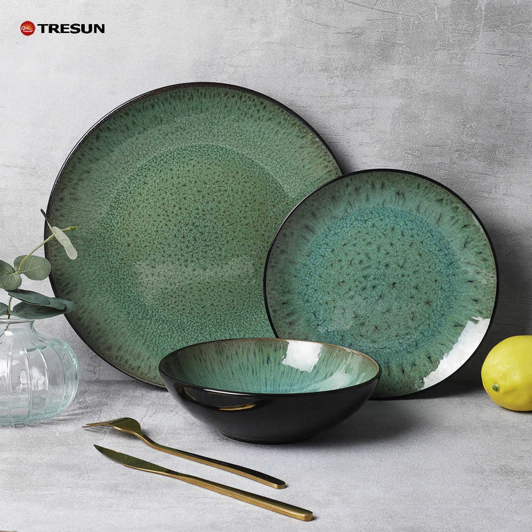 

china ceramic 18 pieces pcs factory price fancy premium quality stone reactive glaze stoneware dinnerware set for 6 persons