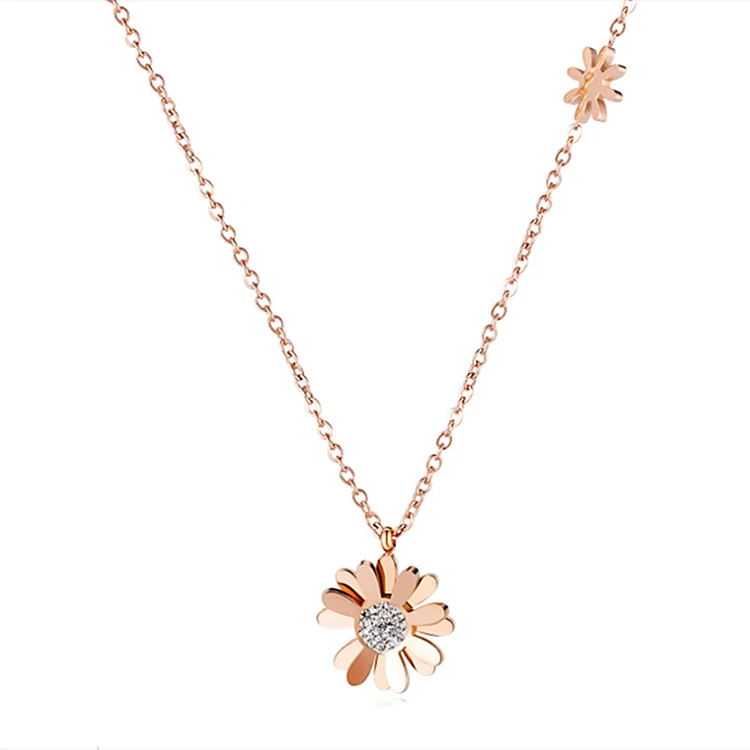

Wholesale Fashion Jewelry Daisy Flower Gold Plated Stainless steel pendant necklace for women
