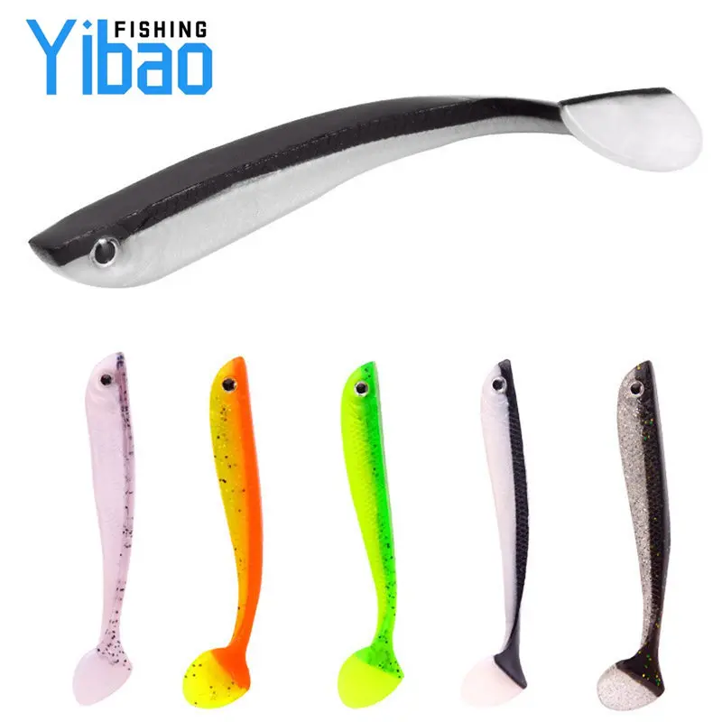 

YIBAO 105mm 6.2g soft lure fishing bait 3D fish eyes luminous dual colors T tail silicone rubber fishing worm baits lures set, 5 colors
