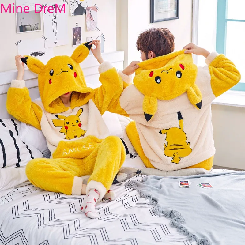 

Unisex Adult Couple Pajamas Men Pyjamas Set Thicken Female Sleepwear Winter Warm Flannel Cute Animal Cartoon Home Service Pyjama