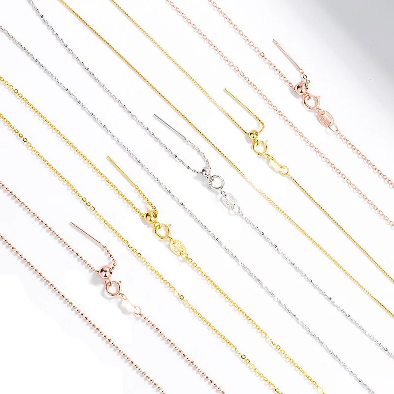 

S925 Silver Chain Gypsophila O Cross Box Chain Adjustable Necklace Chain