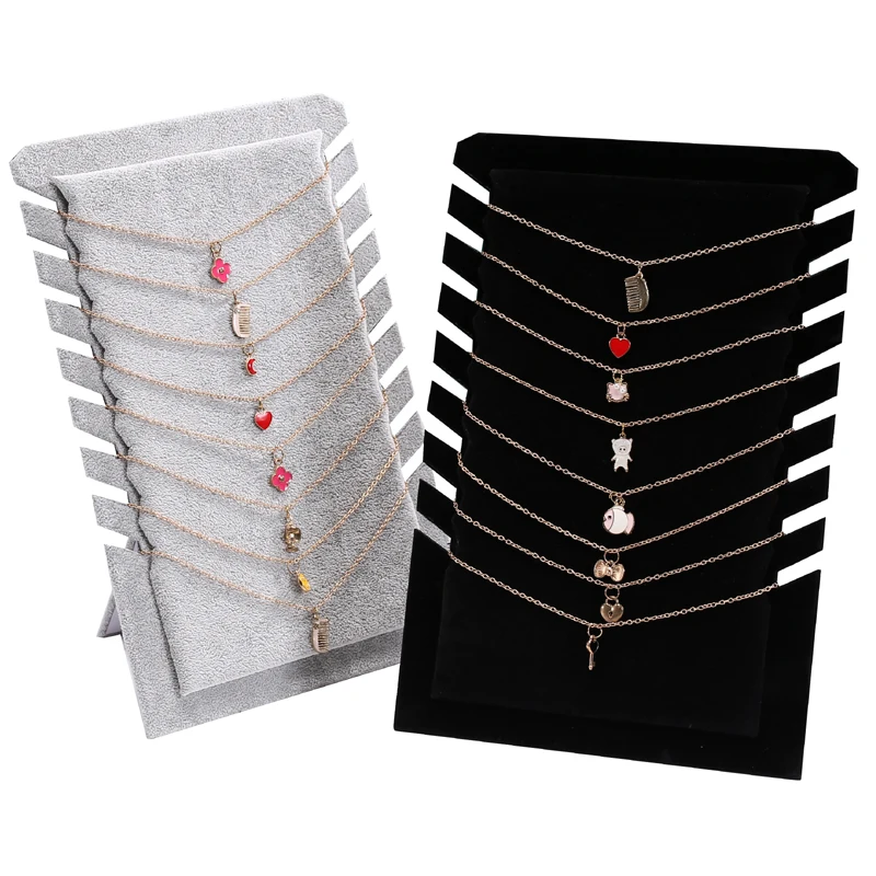 

8-digit flannelette Necklace Display storage rack, jewelry display rack, Gray