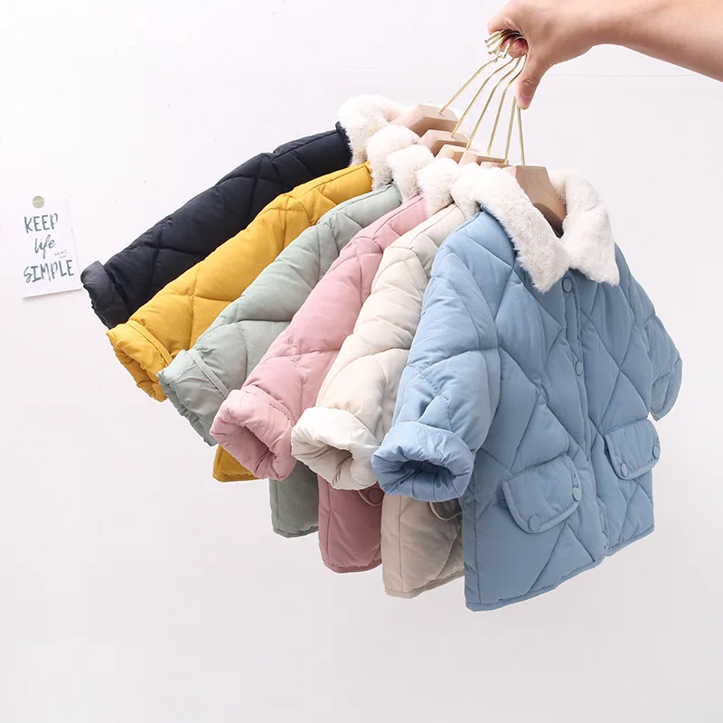 

Springway 2021 Winter New product children jacket keep warm girls cotton padded solid color casual cute coats for kids, Yellow,black,blue,beige,green