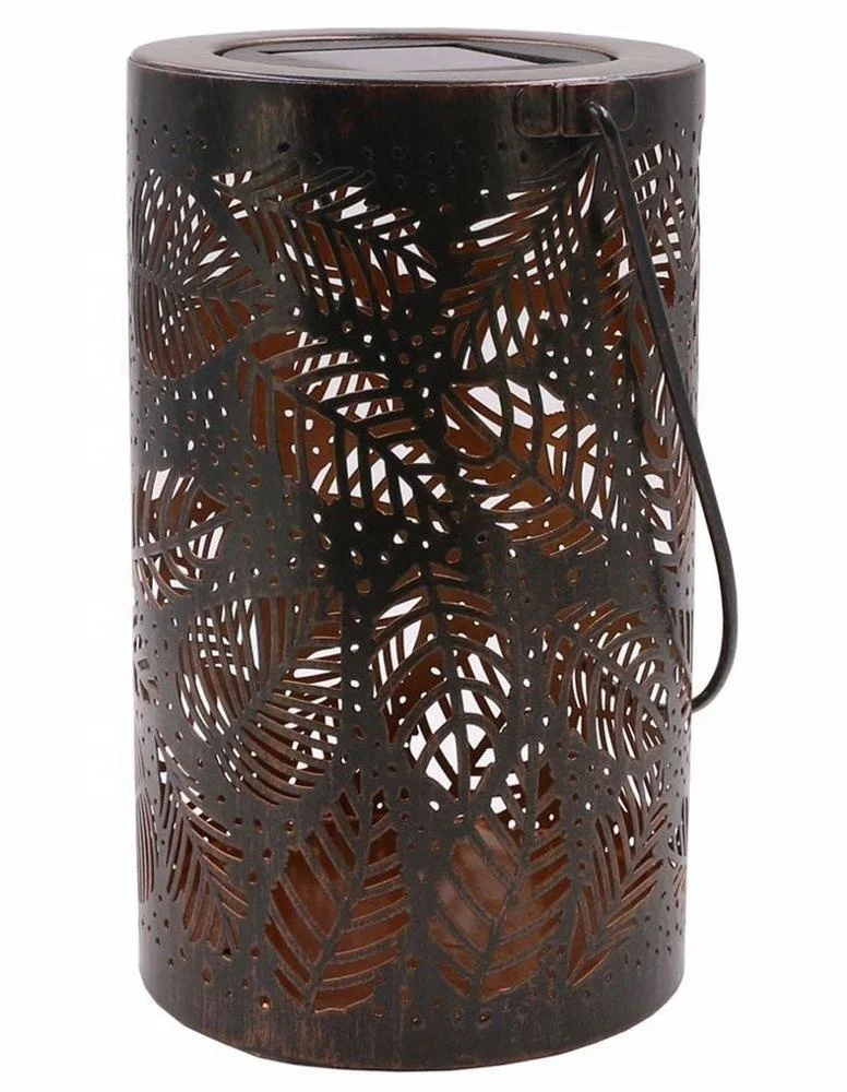 Solar Lantern Lights Outdoor Garden Hanging Lights Metal Leaf Pattern Lights Lamp for Patio Outside or Table