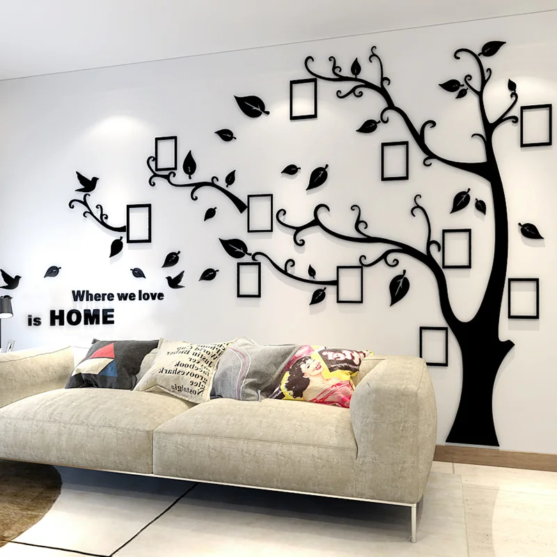

High Quality 3d Acrylic Photo Frame Memory Tree Decoration Living Room Sofa Restaurant 3d Wall Stickers Decor, Black + light green