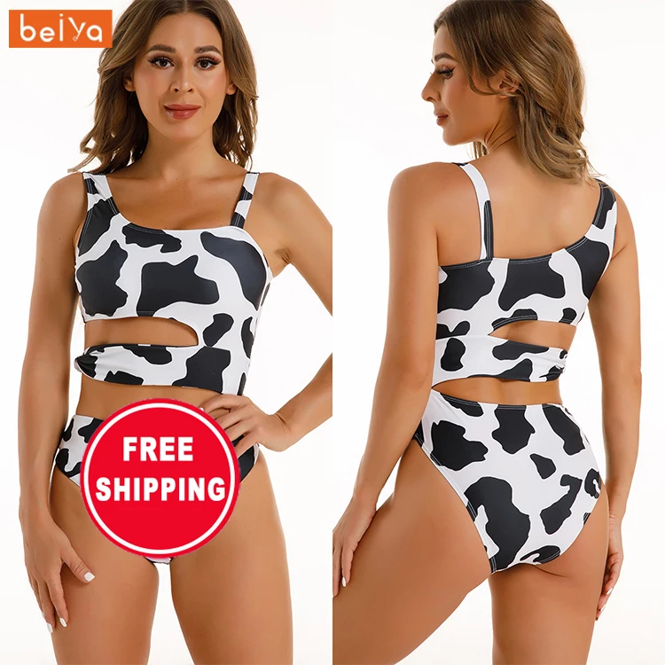 

2022 New Sexy One Piece Cow Print Micro Bikini Swimsuit For Women, Cow pattern