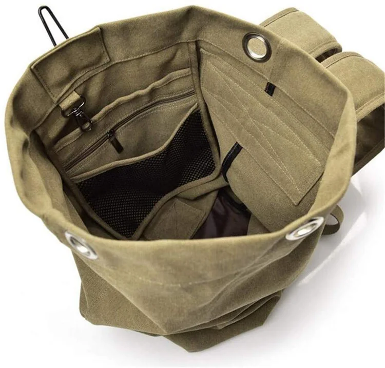 Military Duffel Bag Top Load Double Strap Canvas Backpack Army Travel