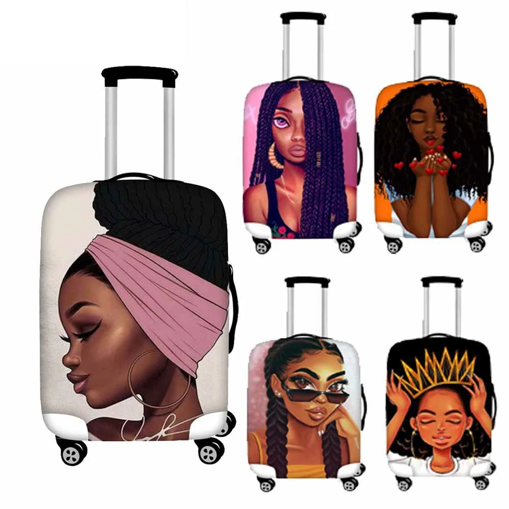 

Wholesale Custom Afro Lady Girl print brown women Africa Beauty Princess suitcase covers elastic luggage cover, Customized