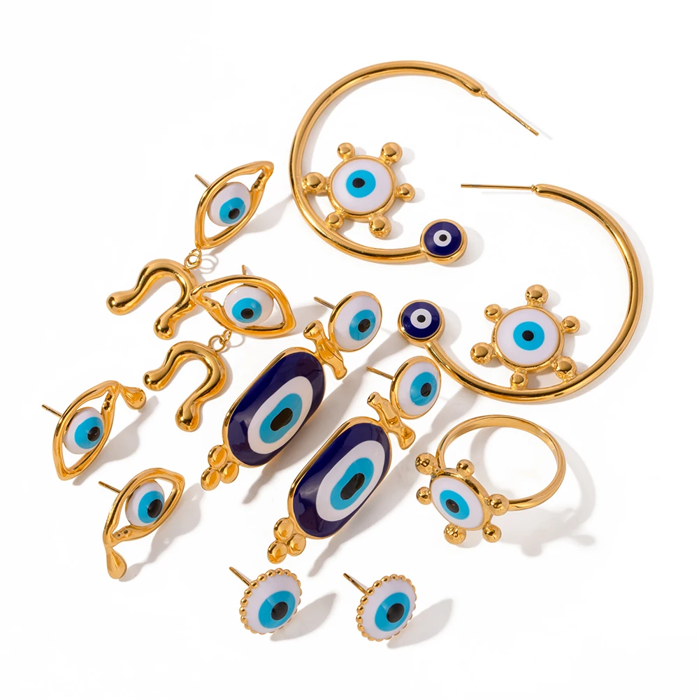 

J&D Fashion Jewelry Stainless Steel Devil's Eye Earring Blue Enamel Evil Eyes Hoop Earrings for Girls