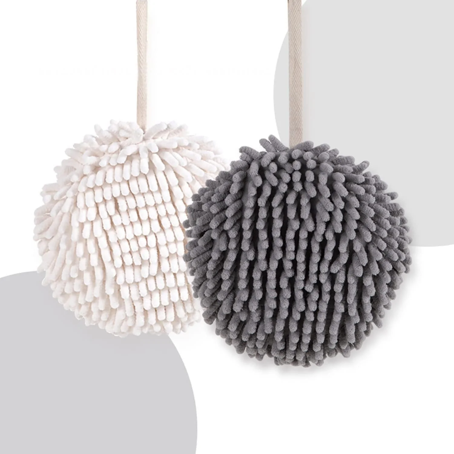 

Soft absorbent quick drying decorative little towel ball hanging loop kitchen bathroom chenille handball hand towel