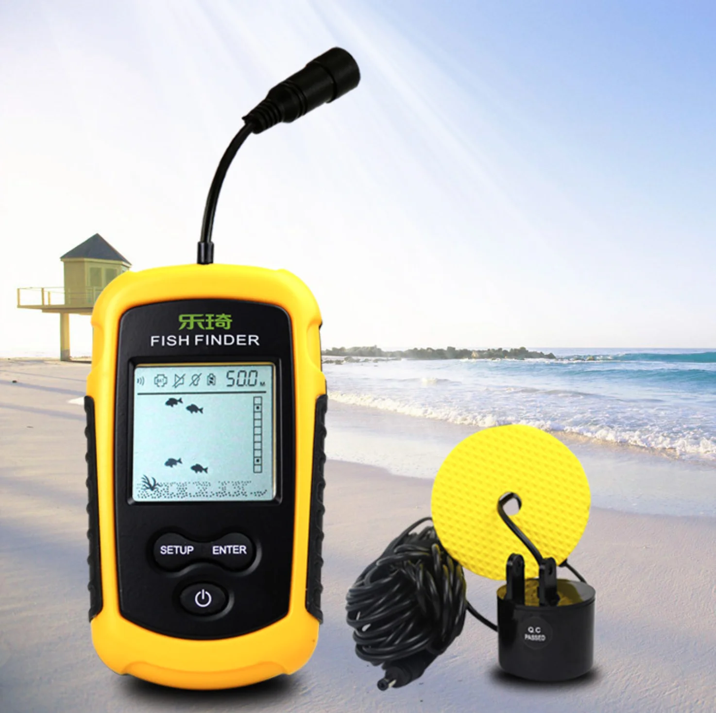 

H938 Colorful Screen Locator Sensor Multi Functional Electric Fishes Detector Outdoor Portable 100m Depth LCD Solar Fish Finder, Multi colour