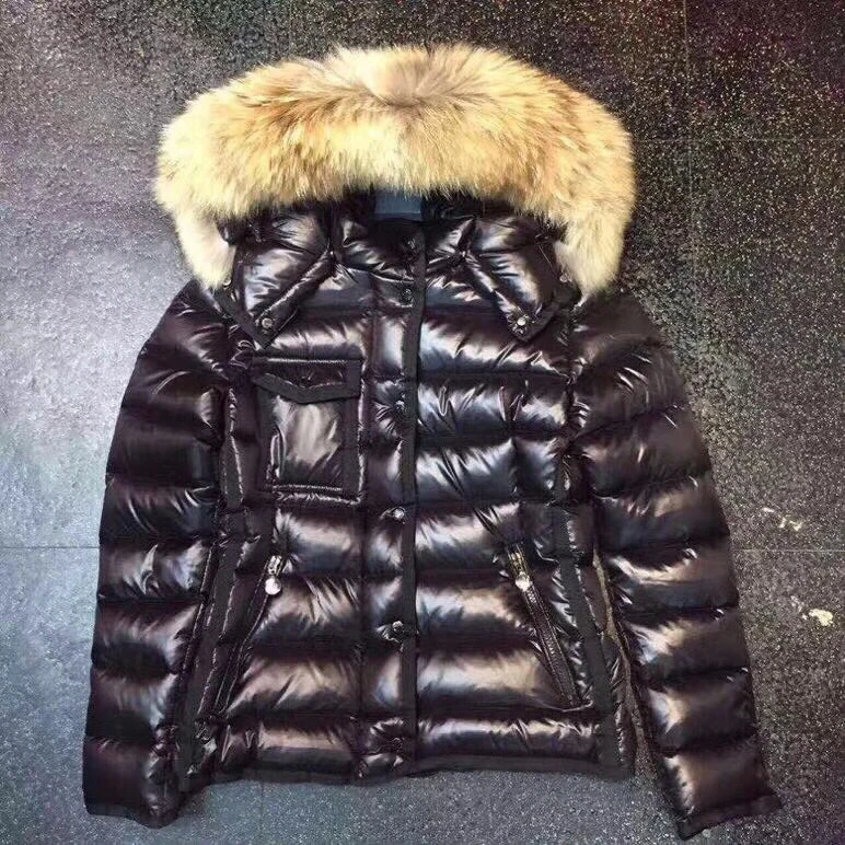 

Wholesales Mon mid-length winter women down jacket hooded collar same style of star outdoor sequins duck down parka, Black white