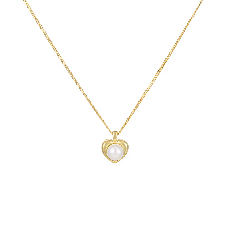 Fashion Minimalist Jewelry 925 Sterling Silver Heart Round Pearl Gold Plated Necklaces for Women Mother's Valentine's Day Gifts